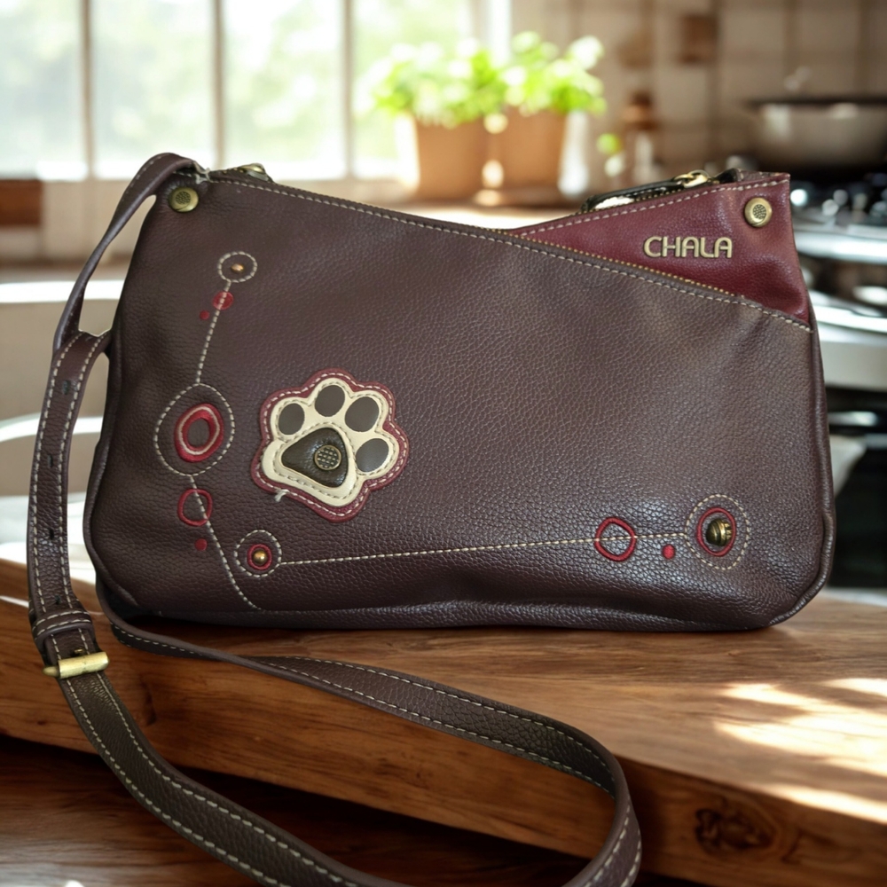 Chala Brown Crossbody Bag with Paw Print Design